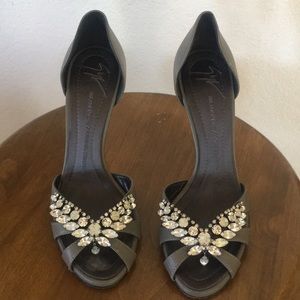 Giuseppe Zanotti Silver Rhinestone Heel Size 37